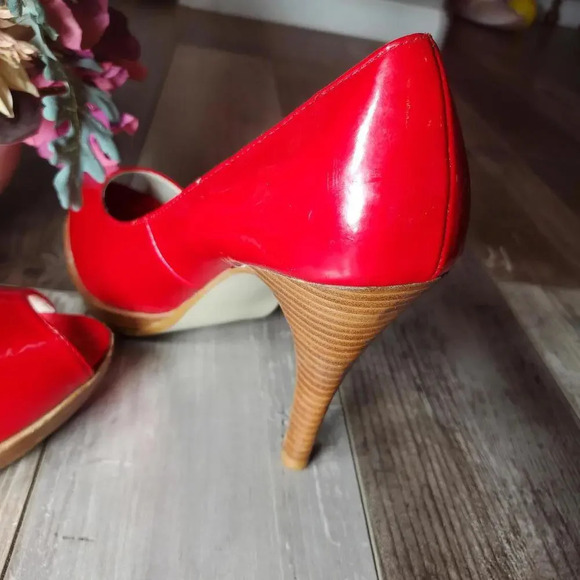 MOSSIMO PATENT LEATHER CHERRY RED OPEN TOE PUMPS HIGH HEELS SIZE 9.5 - Picture 11 of 12